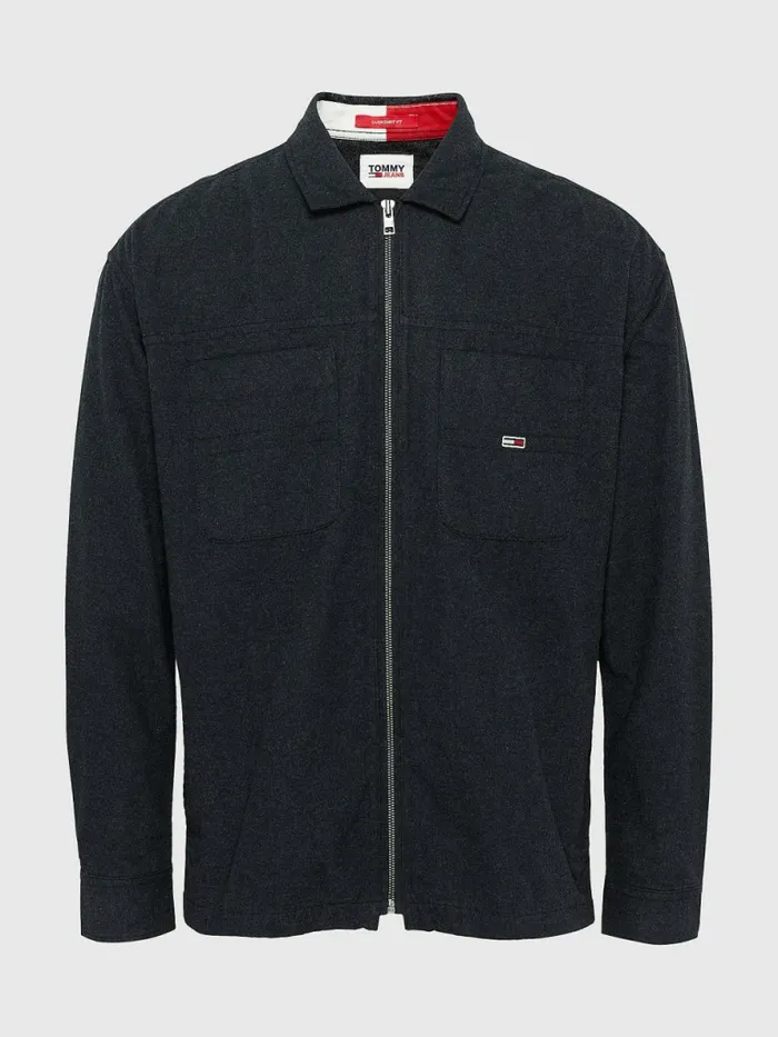 Tommy Hilfiger ZipThru Soft Organic Cotton Overshirt Black Mens Shirts Gift 4 You