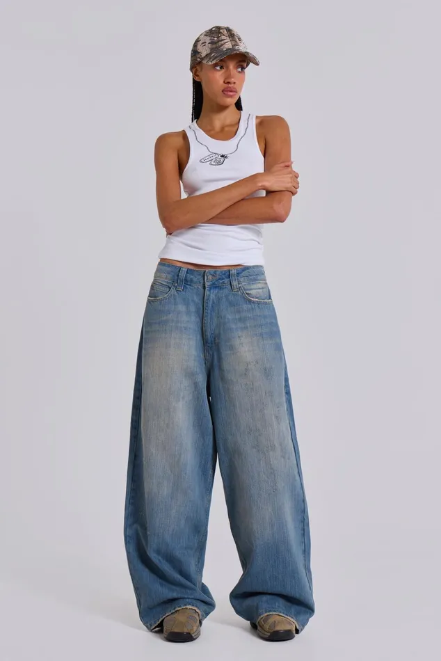 Tops Women Jaded London Light Wash Slub XL Colossus Jeans
