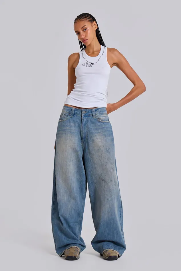 Tops Women Jaded London Light Wash Slub XL Colossus Jeans