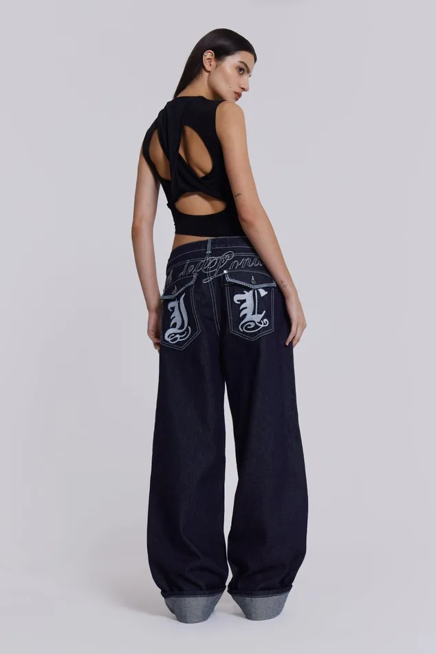 Tops Women Jaded London Shop Sonic Embroidered Baggy Jeans
