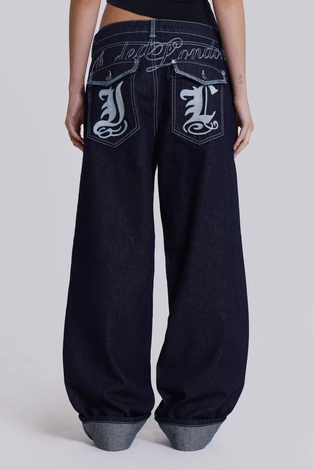 Tops Women Jaded London Shop Sonic Embroidered Baggy Jeans
