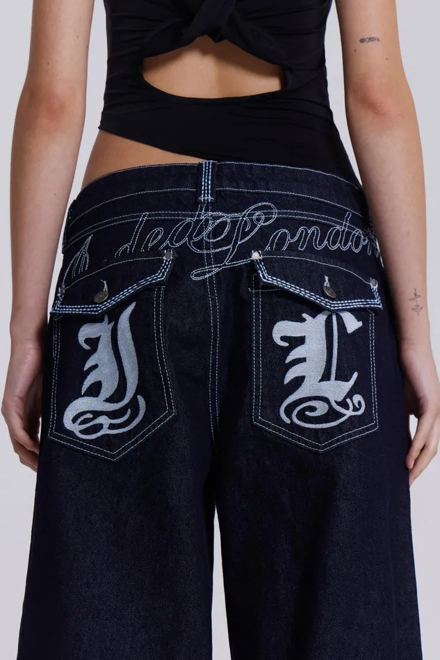 Tops Women Jaded London Shop Sonic Embroidered Baggy Jeans