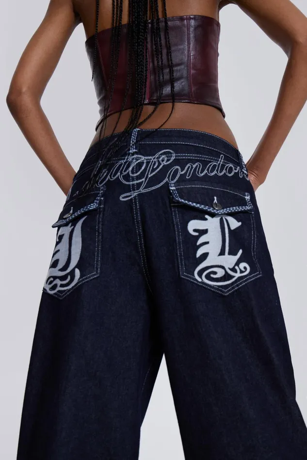 Tops Women Jaded London Shop Sonic Embroidered Baggy Jeans