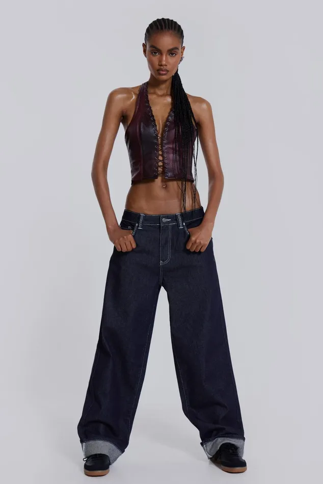 Tops Women Jaded London Shop Sonic Embroidered Baggy Jeans