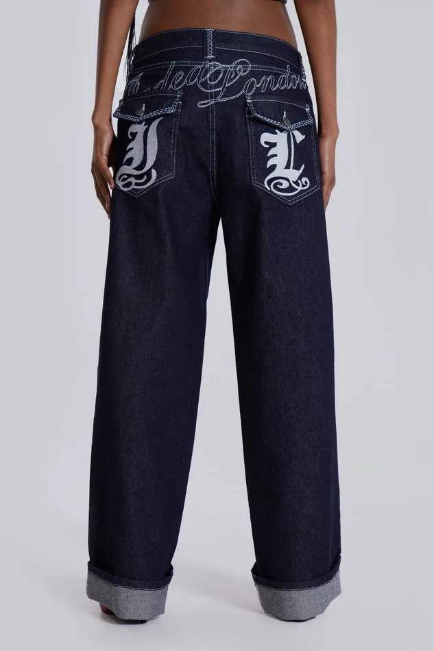 Tops Women Jaded London Shop Sonic Embroidered Baggy Jeans