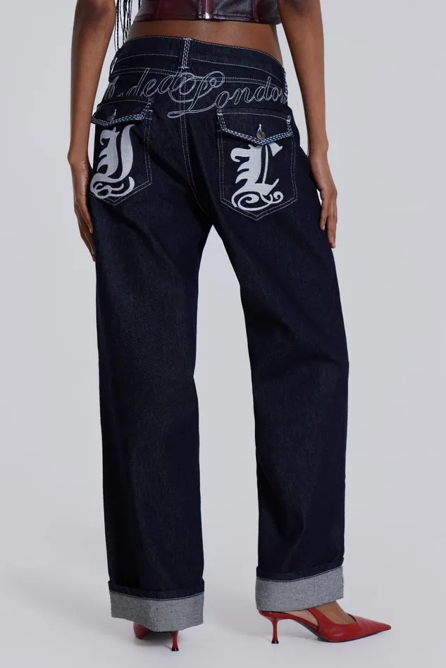 Tops Women Jaded London Shop Sonic Embroidered Baggy Jeans