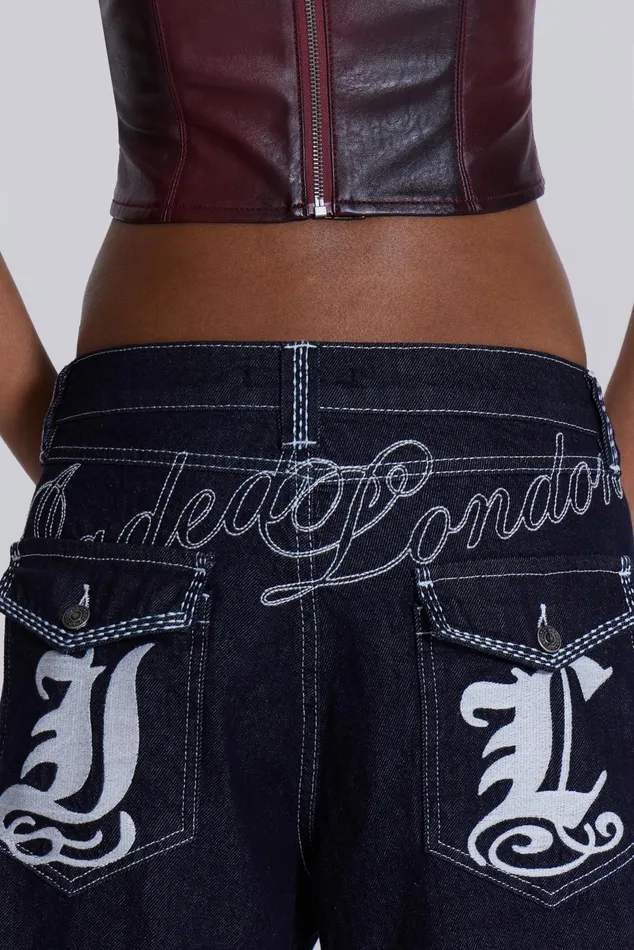 Tops Women Jaded London Shop Sonic Embroidered Baggy Jeans
