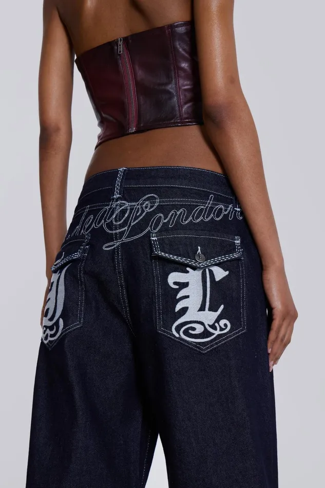 Tops Women Jaded London Shop Sonic Embroidered Baggy Jeans