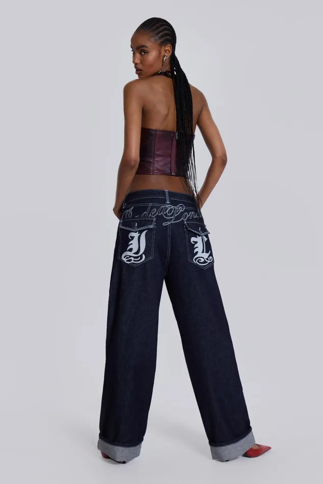 Tops Women Jaded London Shop Sonic Embroidered Baggy Jeans