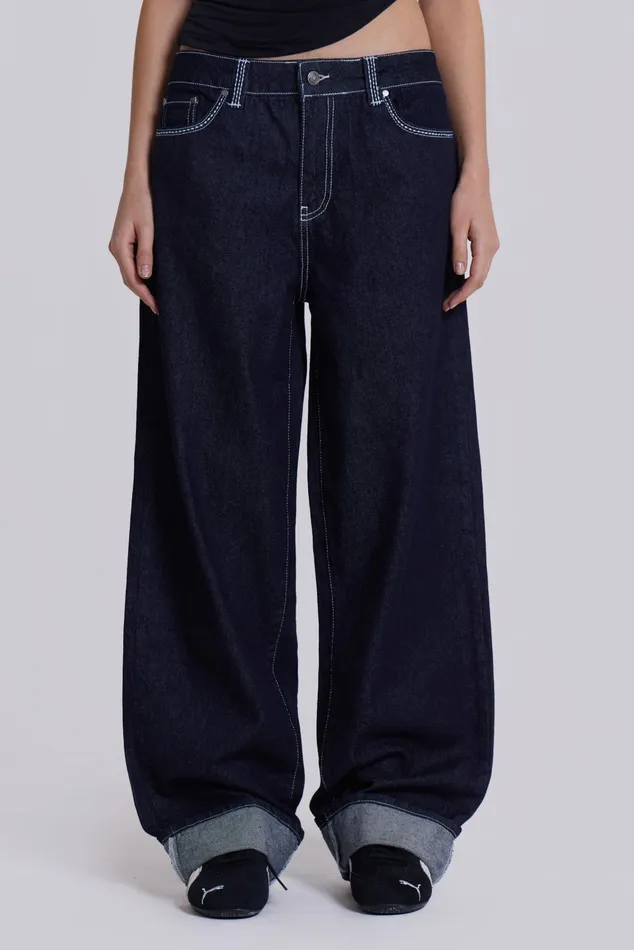 Tops Women Jaded London Shop Sonic Embroidered Baggy Jeans