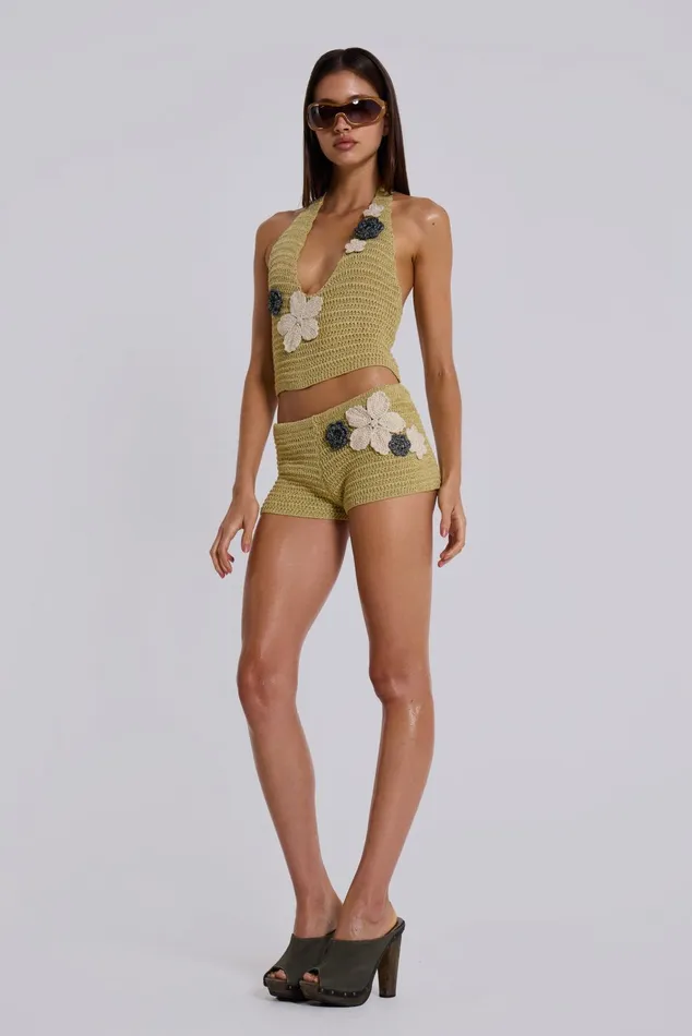 Tops Women Jaded London Vine Crochet Mini Shorts With Flower Detail