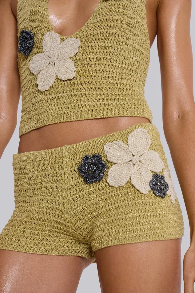 Tops Women Jaded London Vine Crochet Mini Shorts With Flower Detail