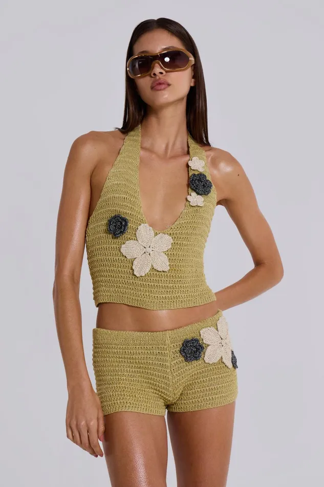 Tops Women Jaded London Vine Crochet Mini Shorts With Flower Detail