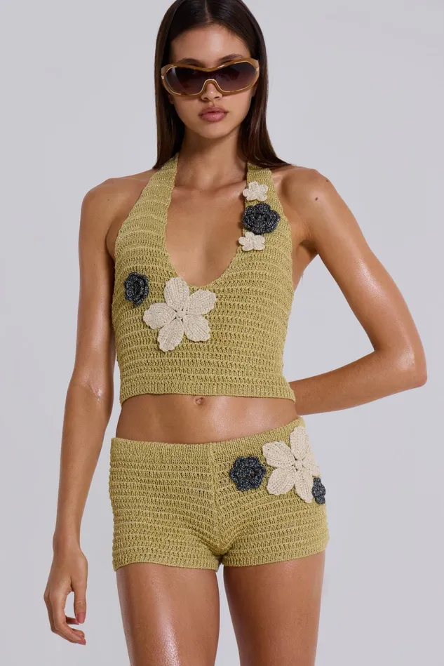 Tops Women Jaded London Vine Crochet Mini Shorts With Flower Detail