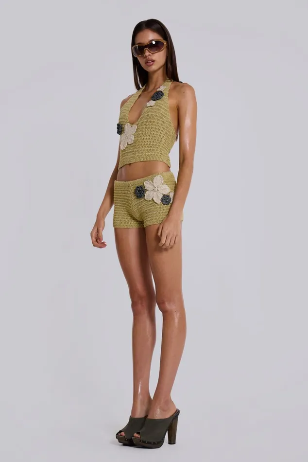 Tops Women Jaded London Vine Crochet Mini Shorts With Flower Detail