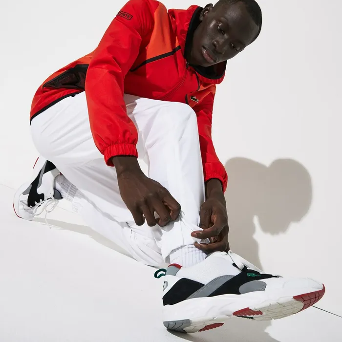 Tracksuits Lacoste Mens SPORT Mesh Inset Hooded Colorblock Tracksuit RedWhiteBlack Gift for Friend