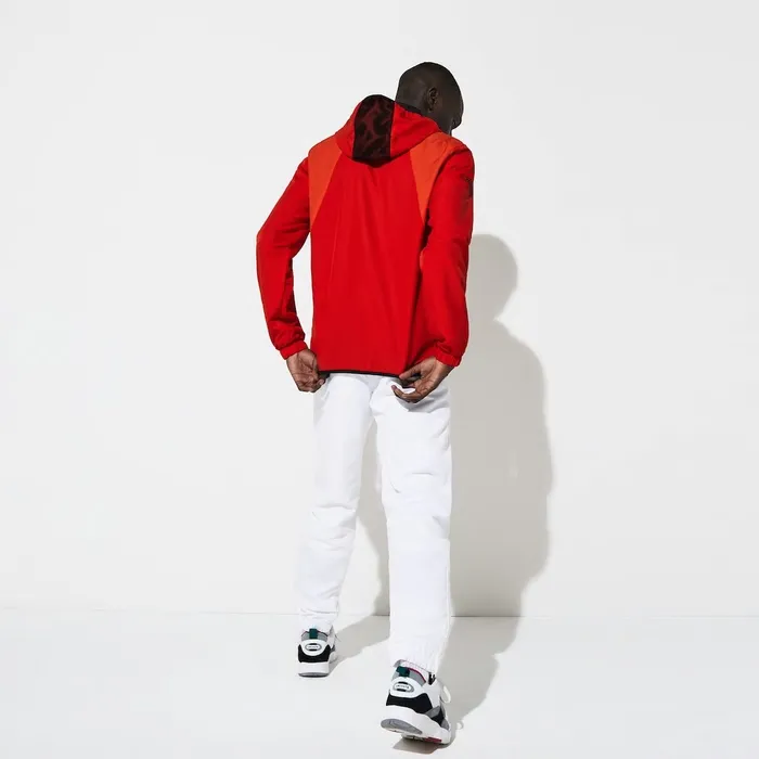 Tracksuits Lacoste Mens SPORT Mesh Inset Hooded Colorblock Tracksuit RedWhiteBlack Gift for Friend