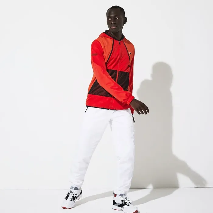 Tracksuits Lacoste Mens SPORT Mesh Inset Hooded Colorblock Tracksuit RedWhiteBlack Gift for Friend