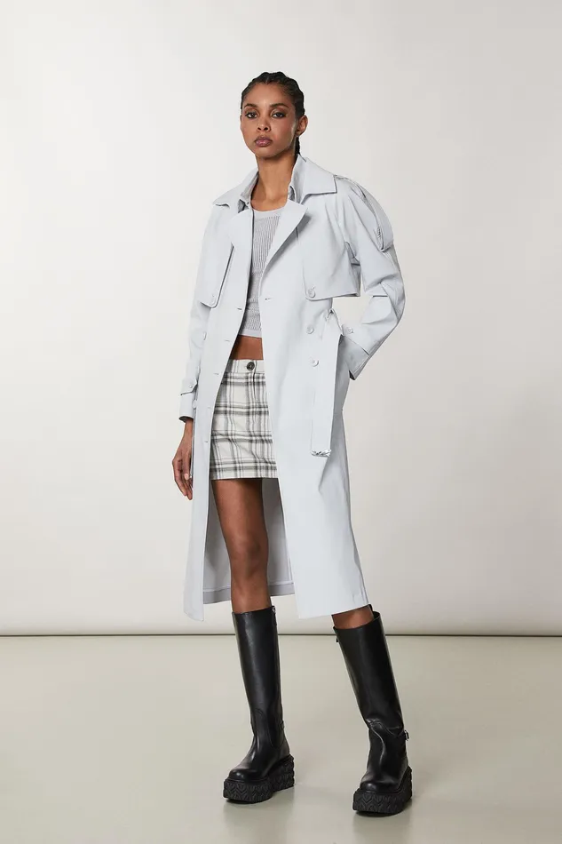 Trench Coats Women Patrizia Pepe Waterproof Coat With Belt Mineral Gray