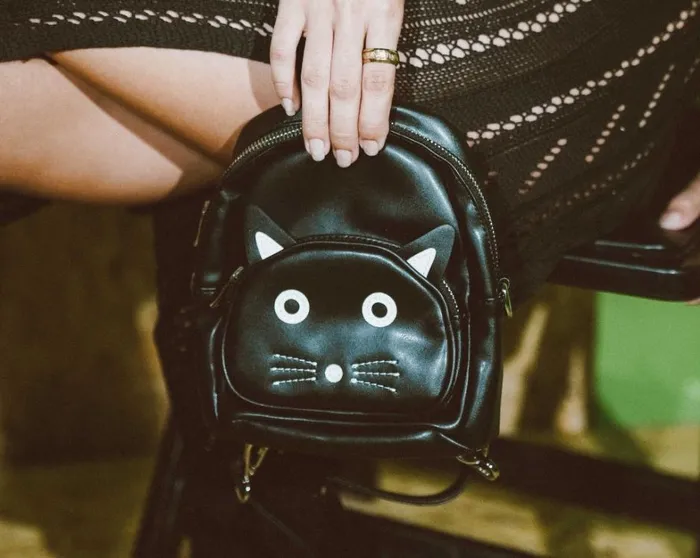 TUKskin Black Kitty MIni Backpack Adult TUK Shoes Stickers Pins Patches Totes