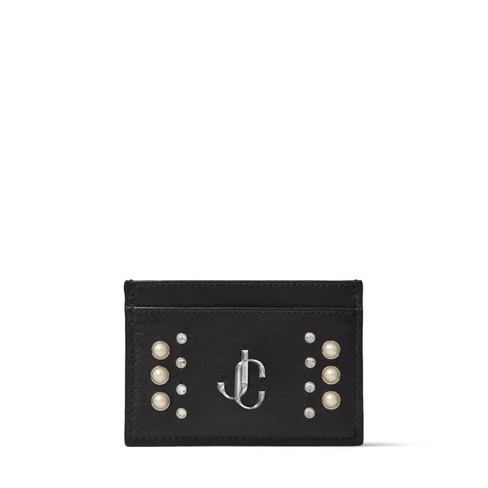 Umika Black Calf Leather Card Holder With Pearl Stud Detailing Black Women JIMMY CHOO Small Leather Goods Umika Black Calf Leather Card Holder With Pearl Stud Detailing Black Women JIMMY CHOO Small Leather Goods