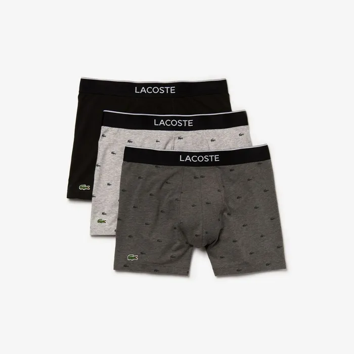 Underwear Lacoste Mens Pack of 3 Long Boxer Briefs BlackGrey Chine Cheap On Sale