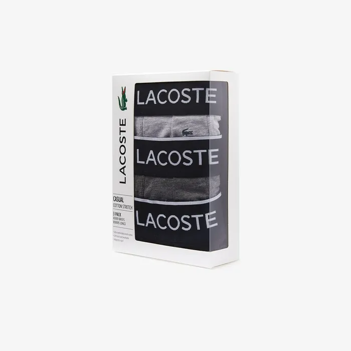 Underwear Lacoste Mens Pack of 3 Long Boxer Briefs BlackGrey Chine Cheap On Sale