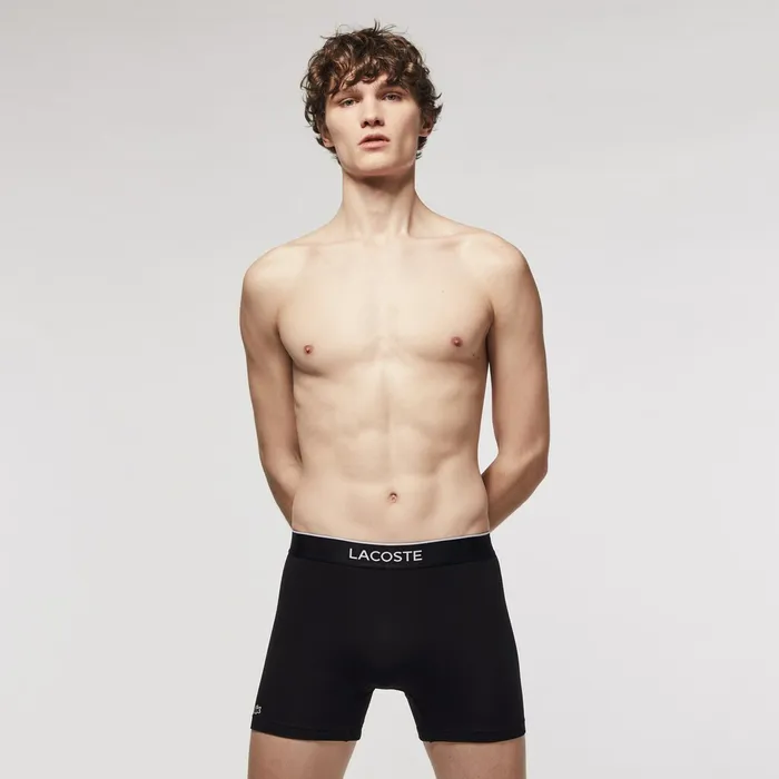 Underwear Lacoste Mens Pack of 3 Long Boxer Briefs BlackGrey Chine Cheap On Sale