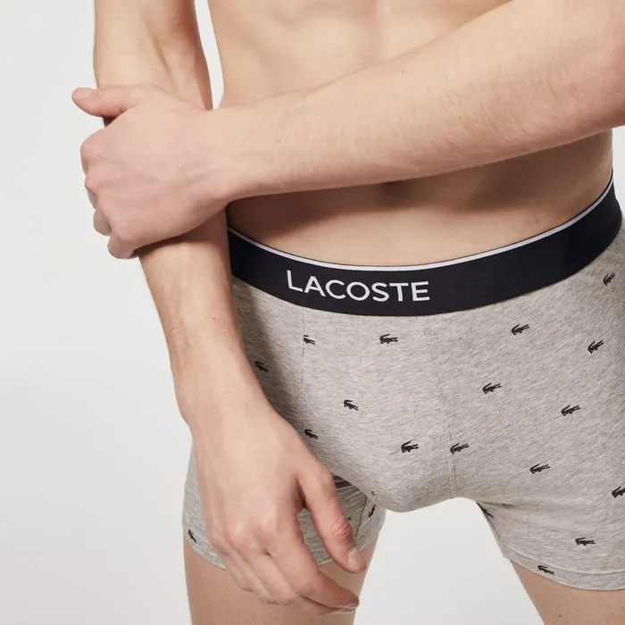 Underwear Lacoste Mens Pack of 3 Long Boxer Briefs BlackGrey Chine Cheap On Sale