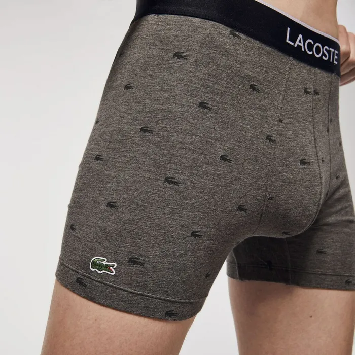 Underwear Lacoste Mens Pack of 3 Long Boxer Briefs BlackGrey Chine Cheap On Sale