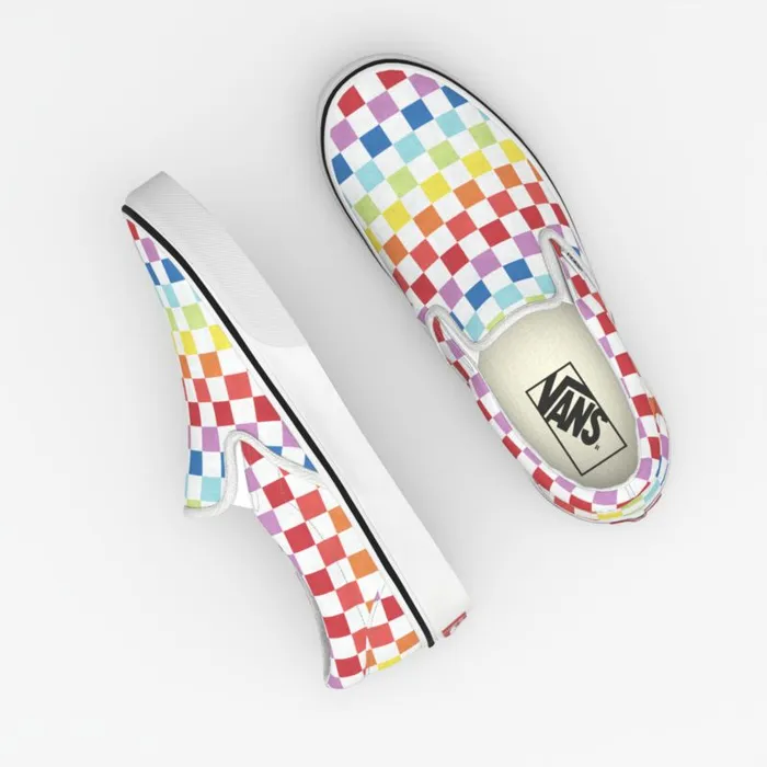 Vans Classics Shoes MensWomens Checkerboard SlipOn RainbowTrue White