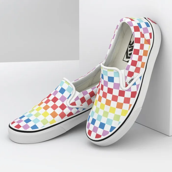 Vans Classics Shoes MensWomens Checkerboard SlipOn RainbowTrue White