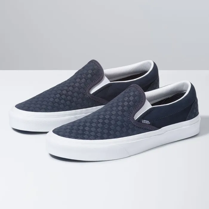 Vans Classics Shoes MensWomens Emboss Mini Check Classic SlipOn India InkTrue White