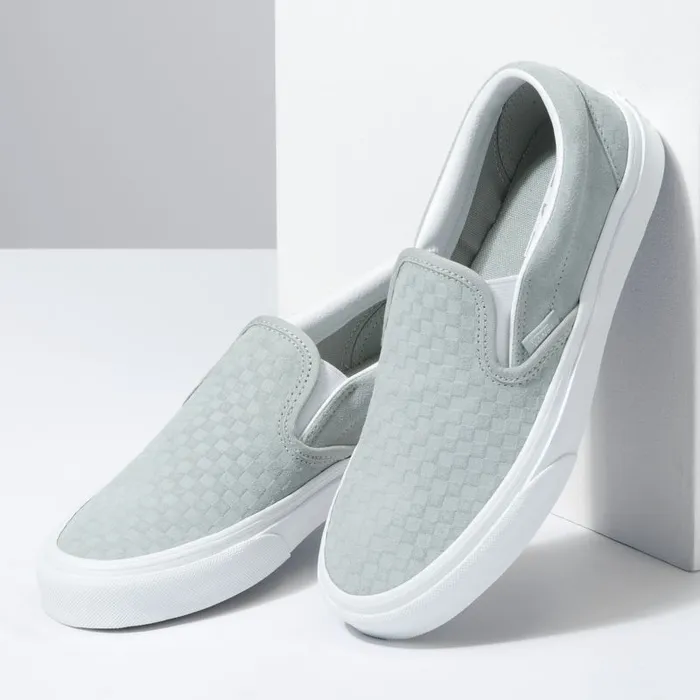 Vans Classics Shoes MensWomens Emboss Mini Check Classic SlipOn Mirage GrayTrue White Vans Classics Shoes MensWomens Emboss Mini Check Classic SlipOn Mirage GrayTrue White