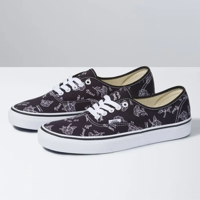 Vans Classics Shoes MensWomens Thank You Floral Authentic BlackTrue White