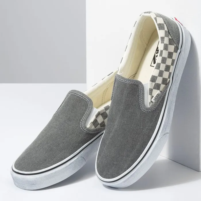 Vans Classics Shoes MensWomens Washed Classic SlipOn AsphaltTrue White Vans Classics Shoes MensWomens Washed Classic SlipOn AsphaltTrue White
