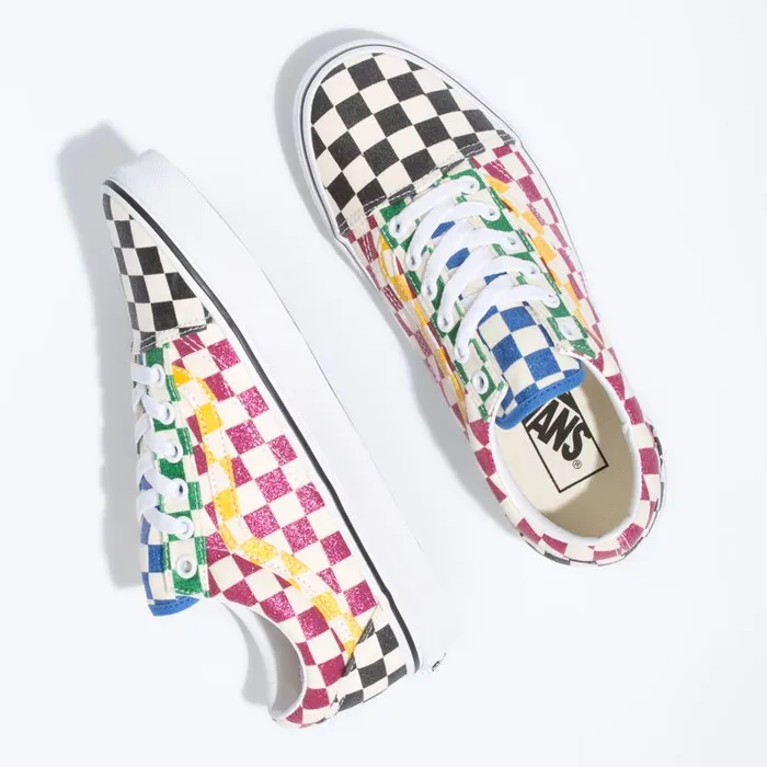 Vans Classics Shoes Womens Glitter Check Old Skool MultiTrue White Vans Classics Shoes Womens Glitter Check Old Skool MultiTrue White
