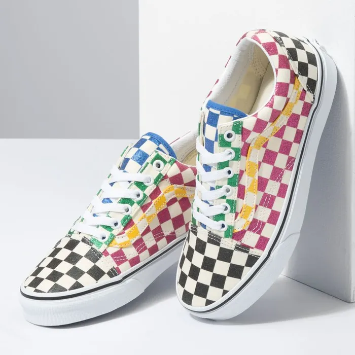 Vans Classics Shoes Womens Glitter Check Old Skool MultiTrue White Vans Classics Shoes Womens Glitter Check Old Skool MultiTrue White