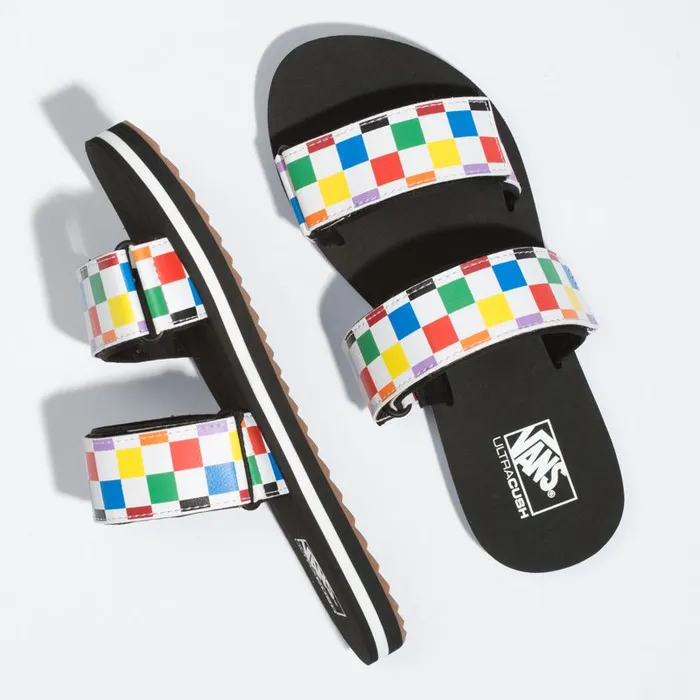 Vans Sandals Womens Cayucas Slide Rainbow CheckerboardBlack