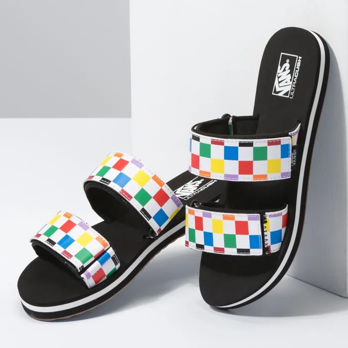 Vans Sandals Womens Cayucas Slide Rainbow CheckerboardBlack