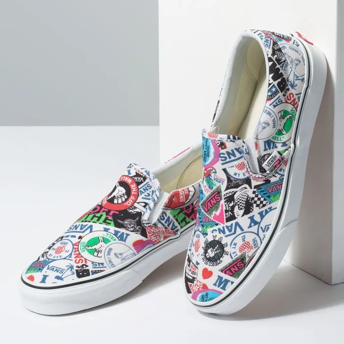 Vans Surf Vibes MensWomens Mash Up SlipOn StickersTrue White Vans Surf Vibes MensWomens Mash Up SlipOn StickersTrue White