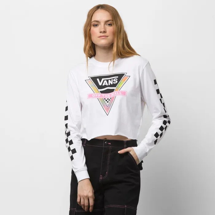 Vans TShirts and Tanks Womens Try Angle Crop Long Sleeve Boyfriend Tee White Vans TShirts and Tanks Womens Try Angle Crop Long Sleeve Boyfriend Tee White