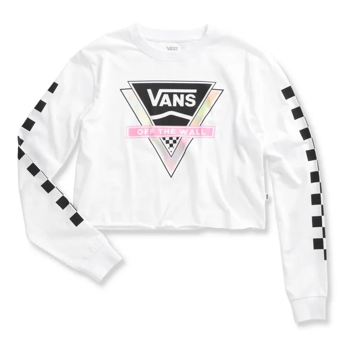 Vans TShirts and Tanks Womens Try Angle Crop Long Sleeve Boyfriend Tee White Vans TShirts and Tanks Womens Try Angle Crop Long Sleeve Boyfriend Tee White