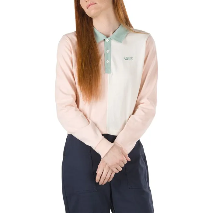 Vans Tops Womens Core Skate Long Sleeve Crop Polo Shirt Peachy Keen Vans Tops Womens Core Skate Long Sleeve Crop Polo Shirt Peachy Keen