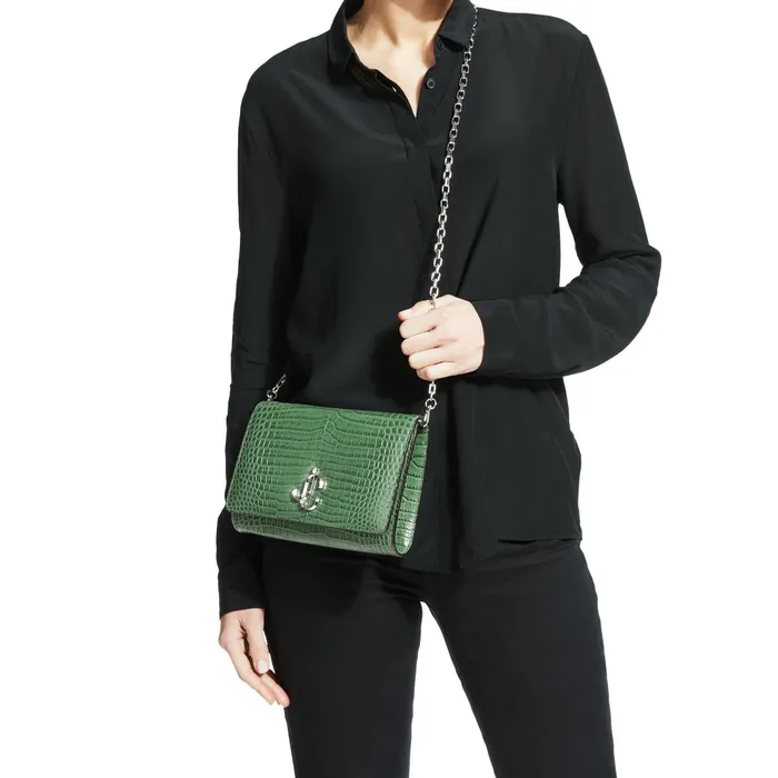 Varenne Clutch Cactus CrocEmbossed Leather Clutch Bag With Jc Emblem Cactus Women JIMMY CHOO Clutch Bags