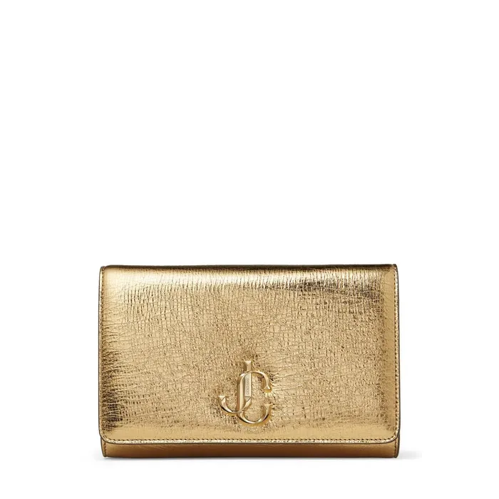 Varenne Clutch Gold Metallic Vintage Leather Clutch Bag With Jc Emblem Gold Women JIMMY CHOO Clutch Bags Varenne Clutch Gold Metallic Vintage Leather Clutch Bag With Jc Emblem Gold Women JIMMY CHOO Clutch Bags