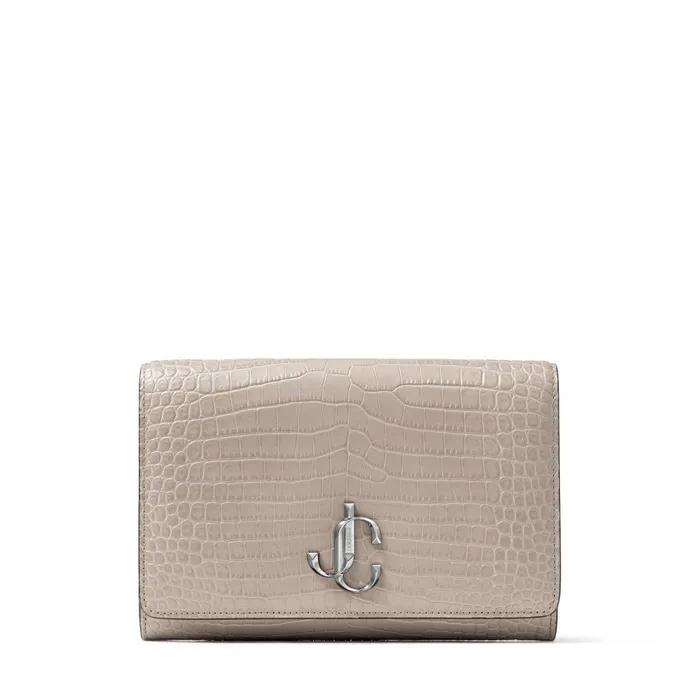 Varenne Clutch Sand CrocEmbossed Leather Clutch Bag With Jc Emblem Sand Women JIMMY CHOO Clutch Bags Varenne Clutch Sand CrocEmbossed Leather Clutch Bag With Jc Emblem Sand Women JIMMY CHOO Clutch Bags
