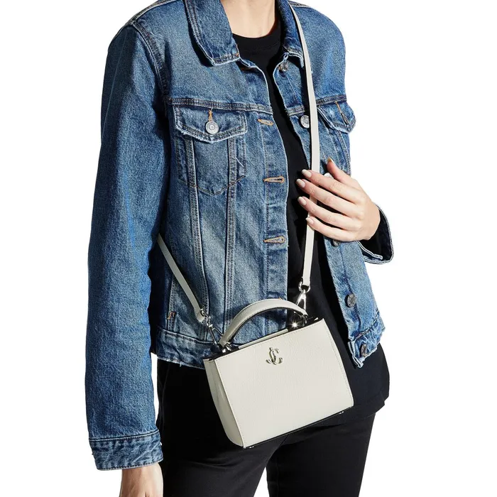 Varenne Top Handle Mini Latte City Grainy Calf Leather Mini Handbag Lattesilver Women JIMMY CHOO Top Handle Bags