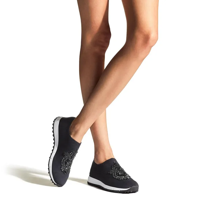 Verona Jet Black Knit Trainers With Jewel Embroidery Blackjet Women JIMMY CHOO Sneakers