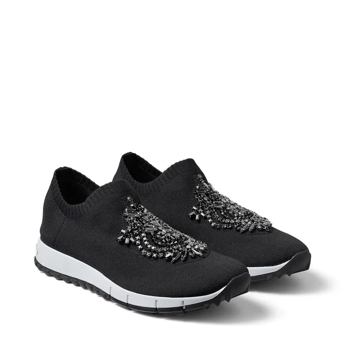 Verona Jet Black Knit Trainers With Jewel Embroidery Blackjet Women JIMMY CHOO Sneakers